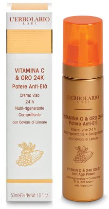 L'Erbolario Crema Viso Giorno e Notte, Vitamina C & Oro 24K, Nutri-Rigenerante Compattante, Iluminante, Potere Anti-Età con Caviale di Limone, Formato 50ml