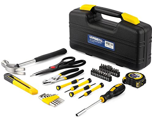 URASISTO Kit de Herramientas para el hogar de 40 Piezas con Caja de fácil Transporte, pequeño Juego de Herramientas de Mano básico construcción, Mantenimiento del hogar y carpintería