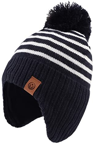 XIAOHAWANG Strisce Inverno Beanie Cappello Lavorato a Maglia Ragazzi Ragazze Toddler Bambini Caldo Bambino Classici Beanie Cappelli (Cappello della Marina, L)