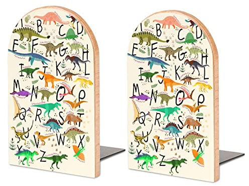 ABC-Dinosaurier, die Alphabete Lernen, Buchstützen aus Holz, Rutschfester Buchhalter, große Buchstützen, Organizer für Schreibtischregale im Büro