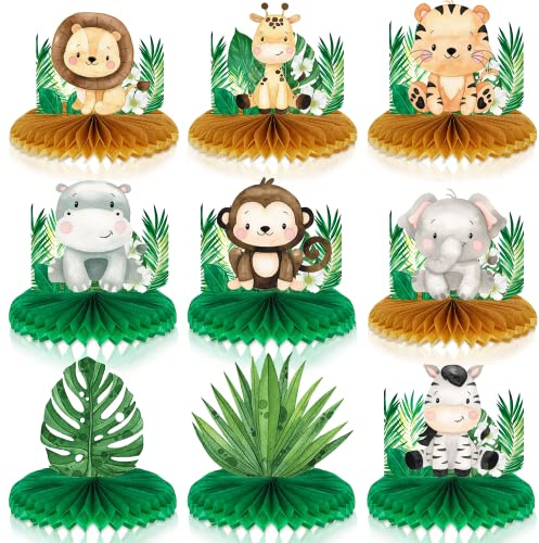 Gukasxi 12 Pcs Dschungel Tiere Waben Centerpieces Tischaufsätze Safari Dschungel Thema Party Dekoration Kinder Baby Dusche Tiere Geburtstag Party Tischdekoration (Dschungel-Tier)