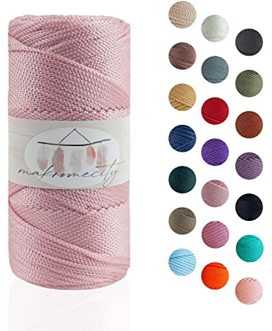 Makromecity, Polyester Macrame Cord 2mm x 125 Yards (375 feet) 2mm Polypropylene Macrame Cord Crochet Macrame Bag Cord Crafts for Wall Hangings, Bags, Underplate, Rug (1, Pink)
