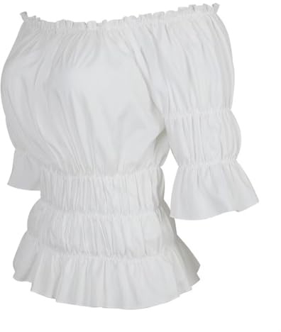 Chemisier Femme Chic et élégant Blouses Tunique Vêtements Sexy Epaule Dénudée Manches Courtes été Renaissance Pirate Blanc 3XL
