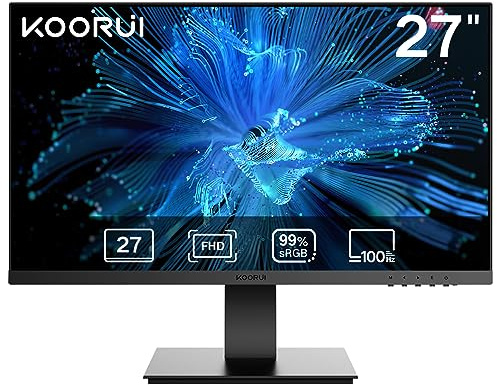 KOORUI 27 Inch FHD Gaming Monitor, 1080P, 100Hz, HDMI+VGA, 99% sRGB, 4ms Response, Eye Care, Virtually Borderless Design