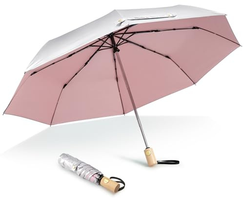G4Free UPF 50+ UV Protection Travel Sun Umbrella Compact 43 Inch Small UV Blocking SPF Umbrella Auto Open Close (Pink)