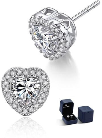 MomentWish Moissanite Ohrringe Silber 925, 1-2 Karat Ohrstecker Damen Schmuck Hypoallergen Liebes Geschenk Valentinstag Muttertag für Frauen Mama 4mm/5mm/6.5mm