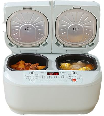 JIANGSS Cuociriso Elettrico, Pentola Doppia in Uno Multifunzionale per Uso Domestico, Cuociriso con Doppio Serbatoio Interno, Controllo Preciso della Temperatura A Doppio Senso, 1,5 L+1,5 L