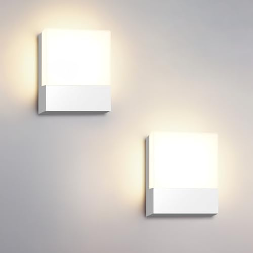 Kingwen 15W LED Wandleuchte außen, 2er-Set, Weiß, 3000K, IP65, rechteckig | 1200lm Warmweiß,Aluminium und PC,2 weiße Außenlampen für Eingang,Hauswand,Terrasse,Garage,Flur