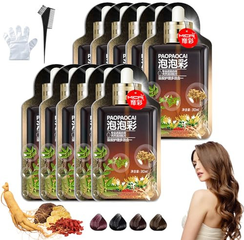 Satywig Hair Color,Satywig Plant Based Hair Dye,Paopaocai Hair Dye,Bubble Plant Hair Dye,Plant Extract Non-Damage Hair Dye Cream,Multi-Plant Extract Plant Shampoo (10pcs Black Teal)