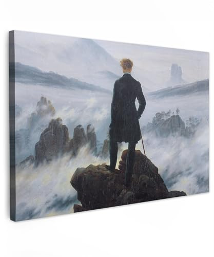 MuchoWow© Bild auf Leinwand Groß XXL Schlafzimmer Bilder Wand Deko | 120x80 cm - Wohnzimmer Modern Wanddeko Bilderwand Geschenk Alte Meister - Kunstdruck - Friedrich - Der Wanderer über