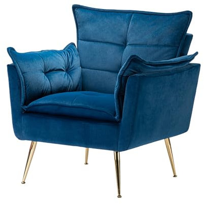 HULALA HOME Sessel gemütlich Lesesessel bequem mit goldenen Metallbeinen moderner Loungesessel aus Samt mit Dickes Sitzkissen für Wohnzimmer und Schlafzimmer, Dunkelblau