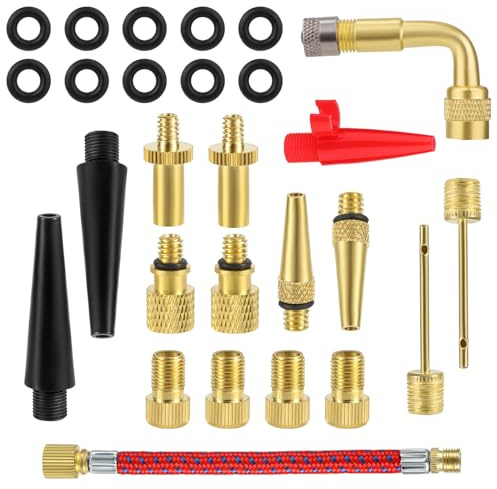 NQEUEPN 27pcs Bicycle Valve Adapter Set, Brass Bike Tire Inflator Adapter Bike Pump Adapter Inflation Accessories for Sports Bikes Balls Inflatable Device for Presta Schrader