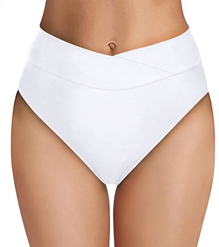 Bas Maillot De Bain Taille Haute pour Femme Élégant Bikini Taille Haute Ruched Bikini Slips Couleur Unie Triangle Short de Bain Amincissant Gainant Ventre Plat Culotte Maillot menstruel