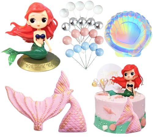 Meerjungfrau Tortendeko, Tangger Unterwasser Ozean Cake Topper, 24 Stück Geburtstag Deko Happy Birthday Tortenaufsatz für Mädchen