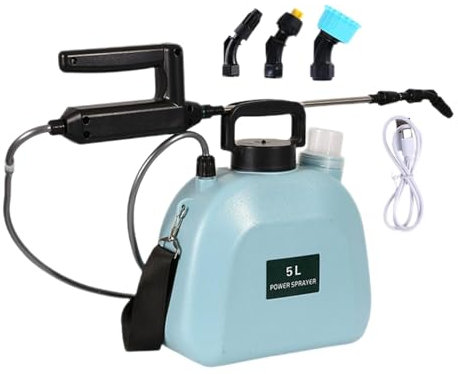 Pulverizador eléctrico - Pulverizador de presión de agua a batería de 5/8 L | Pulverizador eléctrico mejorado con 3 boquillas de niebla | Mango recargable USB y varilla retráctil con ajustable