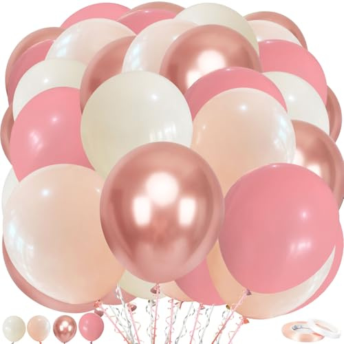 Staubige rosa Ballons Set, 60pcs 12 Zoll Retro Blush Rosa Elfenbein Weiß Metallic Rose Gold Nude Beige Latex Ballons Kit für Mädchen Frauen Geburtstag Braut Baby Dusche Hochzeiten Party Dekoration