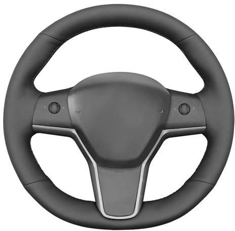 MEWANT Passgenauer Lenkradbezug zum Nähen für Tesla Model 3 Tesla Model Y | Model 3 2019-2023 / Model Y 2021-2023 Autozubehör Echtleder Atmungsaktiv Für Beheizte Lenkräder Langlebig