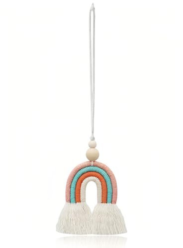 KGDUYC 1 Pz Macramé Arcoiris Colgante de Pared de Arcoiris con Cuentas de Madera para la Decoración del Coche de la Pared del Hogar ，arcoiris，macrame pared，arco iris decoración madera