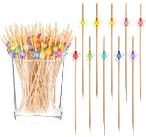 AOZUO 100 Piezas Brochetas de Cóctel, 12 cm Brochetas de Cóctel de Madera Linda Decoración de Palillos de Madera Pinchos para Bocadillos para Bar Pastel Fiesta y Brocheta de Frutas Regalo
