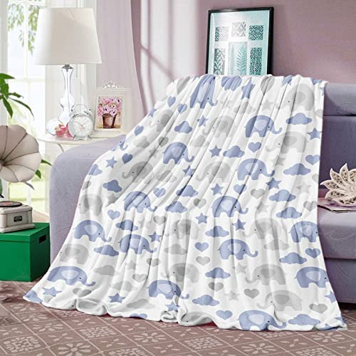 IQOPPEDR Elefantendecke für Kinder, niedlicher blau-grauer Elefanten-Überwurf, weiche, gemütliche Flanell-Fleece-Decken für Kleinkinder, Kinder, Jungen, Mädchen, Tochter, Geburtstagsgeschenk, Zuhause,