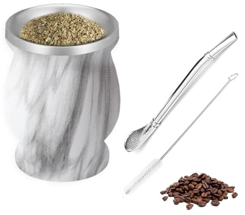 Mug Mate, Kit Maté Citrouille, Gobelet à Maté en Acier Inoxydable, Double Paroi, Design Isolant, 260ml Set de thé au Maté, Avec Cuillère à Paille et Brosse de Nettoyage