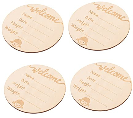 SWOOMEY Holz Babyankündigungsschild Schwangerschaftsankündigung 4 Stück Beige Hautfreundlich und Sicher für Neugeborenenfotos und Geburtsgeschenk