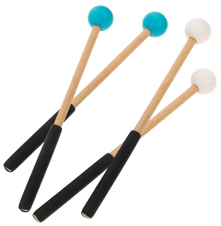 Baquetas de Percusión Tipo Marimba, 2 Pares, para Tongue Drum | Madera y Goma, Agarre Cómodo y Uso Seguro, para Principiantes y Profesionales