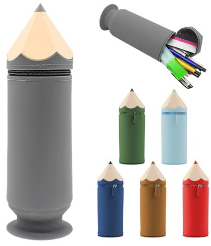 Lvjkes Silikon Federmäppchen, Mäppchen und Stiftköcher 2 in 1 Skalierbar, Der Boden kann adsorbiert Werden, Langlebig und leicht zu reinigen, Für Kinder, Damen,Herren,Teenager (Grau)