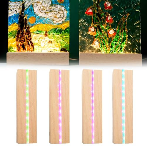 WIYETY 4 pezzi LED luci display base USB legno base luce supporto supporto per scrivania LED lampada base display base con interruttore USB per pannelli acrilici fai da te, per vetro smerigliato,