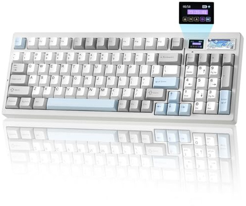 YUNZII IF99 Teclado Mecánico Gaming Inalámbrico (Blanco, Zero Linear) | QMK/VIA Programable, Bluetooth/2.4G/USB-C Hot Swap RGB 96% para Juegos con Pantalla LCD Inteligente para Mac/Win