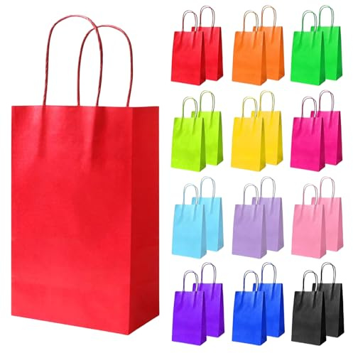 Flintronic Papiertüten aus Kraftpapier, 24 Stück mit Henkel, Geschenkverpackung, Tüten Eschenktüten, Gastgeschenke Tüten, Mitgebseltüten, Geschenktüten Set - Mehrere Farben(15 * 8 * 21CM)