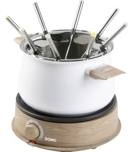 DOMO DO736F Fondue 1500W Voyant lumineux 8 Fourchettes à Fondue Bois Blanc