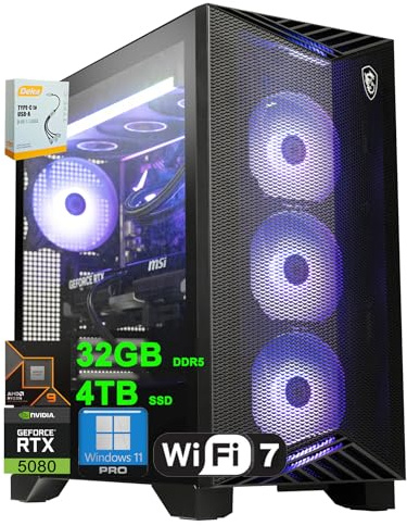msi Aegis ZS2 Gaming Desktop | AMD 12-core Zen 5 Ryzen 9 9900X | 32GB DDR5 4TB SSD | GeForce RTX 5080 DLSS 4 | 360mm Liquid Cooler 850W 80+ Gold PSU Support HDD Win11 Pro w/DLCA Accessory