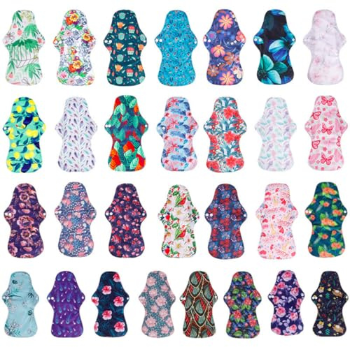 BEBEMOKO 6 Stück Wiederverwendbare Bambus Menstruationsbinden Mit Flügeln Super Saugfähig Waschbar Atmungsaktiv Breites Design Für Sicheren Schutz Nachts Inkl Aufbewahrungstasche