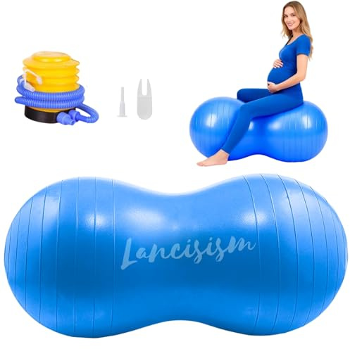 Lancisism Balle d'arachide pour physiothérapie 90 x 45 cm avec pompe, ballon de yoga pour améliorer l'équilibre, assise flexible pour enfants et adultes, entraînement de force abdominale, accouchement