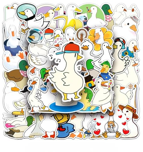 Omeblos Cartoon Duck Stickers, 50Pcs Cute Stickers, Lovely Waterproof Vinyl Sticker for Laptop Luggage Computer Phone Scrapbooking Journaling Teens Adults Funny Aesthetic Sticker Packs