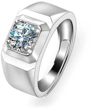 Beydodo Weißgold Ringe Männer 585 14K Echtgold, Verlobungsring Solitär mit Moissanit 1ct Siegelring Hochzeit Ringe Herren Trauringe Nickelfrei Größe 60 (19.1)