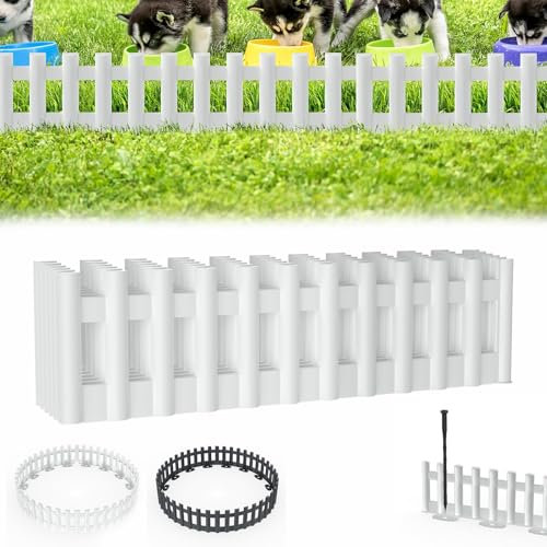Aufun Rasenkante 6 Stück Beeteinfassung Flexibler aus Kunststoff,43 x 12 cm Gartenzaun Holzoptik Gartendeko Gartenpalisade für Beetumrandung, Natural rasenkantenband Gartenzaun, Weiß