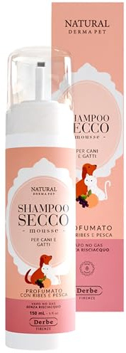 Natural Derma Pet Shampoo Secco per Cani e Gatti Profumato 200 ml | Mousse Profumata Ribes & Pesca Senza Risciacquo, Ideale per Pelli Sensibili e Tutti i Manti, Facile da Applicare, 100% Vegan