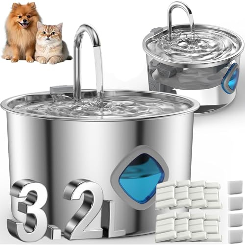 Katzenbrunnen 3.2l/108oz, Nordflow Katzenbrunnen, Katzen Trinkbrunnen Leise - Automatic Katzentrinkbrunnen Mit Wasserstandsfenster, Mehrschichtiges Filtersystem (with 10 Filters)