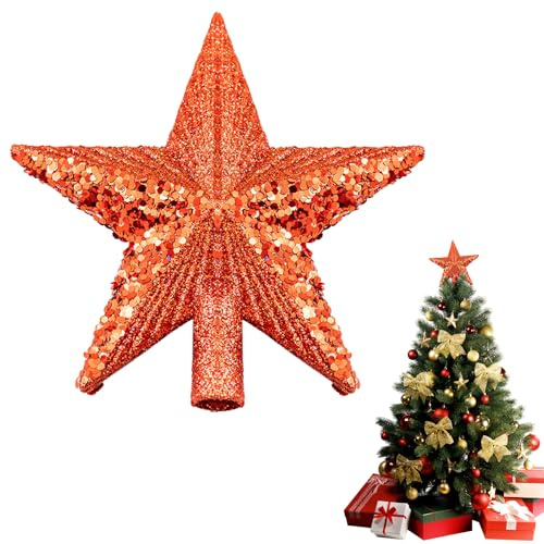 Werownsgso Weihnachtsbaumspitze Stern Glitzernde Christbaumspitze Stern 14.5CM Kunststoff Stars Baumspitze Christmas Tree Topper Stars für Weihnachtsbaum Deko Weihnachten Fest (Rot)
