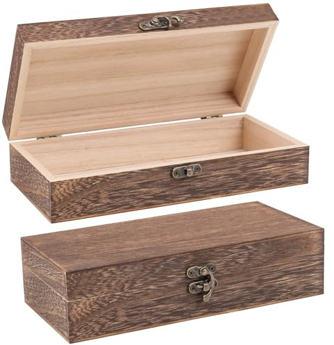 Rdlobu trälåda med lock, 2 stycken 20 x 10 x 6 cm, trälåda med lock | Skattkista trä, gör-det-själv minneslåda, trälåda med lock för smycken armband halsband gåva småsaker