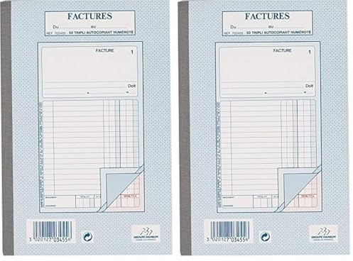 MANIFOLD Bloc-notes A5 Duplicata Factures 50 Feuilles Brochées Couverture Cartonnée Bleu (Lot de 2)