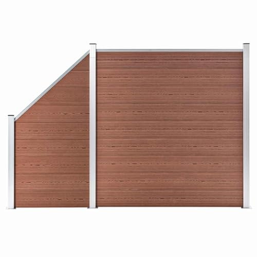 Mokuyary WPC Zaun-Set 1 Quadrat + 1 Schräge 273x186 cm Braun WPC Gartenzaun mit abgeschrägtem Zaunelement Windschutz Lamellenzaun Zaun Schrägelement