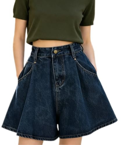 Jupe en tulle pour femme - Short en jean taille haute et grande taille - Pour l'été - Décontracté - Coupe trapèze - Jambes larges - Amincissant