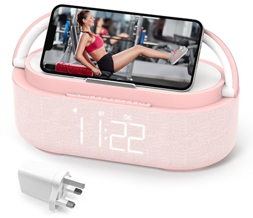 COLSUR Portable Bluetooth Speaker, 15W Fast Bedside Wireless Charging | FM Radio, Bedside Night Light for Heavy Sleepers, Snooze, Dimmable LED Display, 2500mAh Battery USB Charging Port