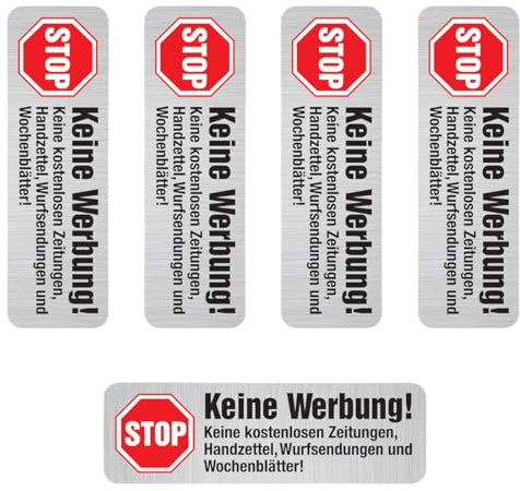 Keine Werbung Aufkleber, 5 Stück, Schild Briefkastenschild Selbstklebend, selbstklebend und wetterfest, Bitte keine Werbung Aufkleber Schild, Namensschild für Klingel oder Briefkasten, 67*21mm