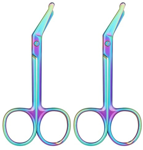 Ainiv 2 stycken saxar av rostfritt stål, tygsax, sysax, hantverkssax, böjd på sidan, exakt snitt för tyg, kläder och remmar (färgglada, 11 cm)