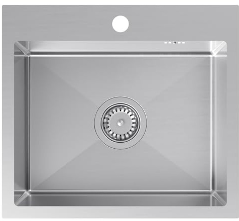 SINK Quality Lavello Cucina 50x45 cm | Acciaio Inox 304 | Vasca Singola Antigraffio PVD | Insonorizzato e Anticondensa | Sifone Salvaspazio Incluso | Ideale per Base 50 cm