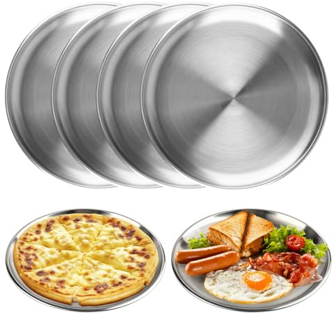 MOKIDO 6 Stück Edelstahl Teller Ø 26cm, Edelstahl Platten, Metall Camping Geschirr Set, Robust – Rundes Speiseteller für Outdoor, Picknick, Party & Küche – Spülmaschinenfest & Rostfrei